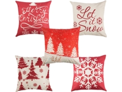 5 Cojines Navideños (45 X 45 Cm), De Lino Y Algodón, Decorativos, Con Diseño De Copos De Nieve Para Sofá, Para El Hogar.