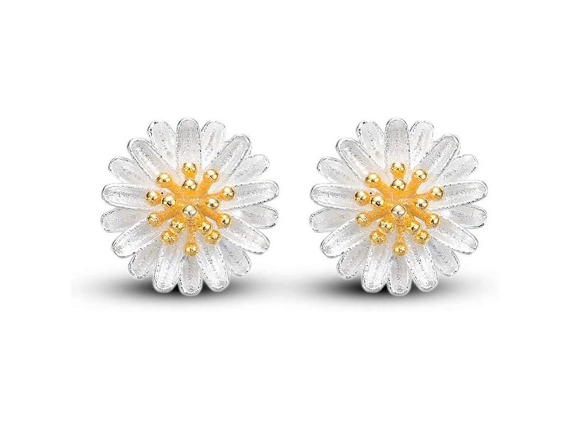 Pendientes De Oro Con Margarita De Plata Para Mujer - Regalos De Primera Calidad Y Duraderos