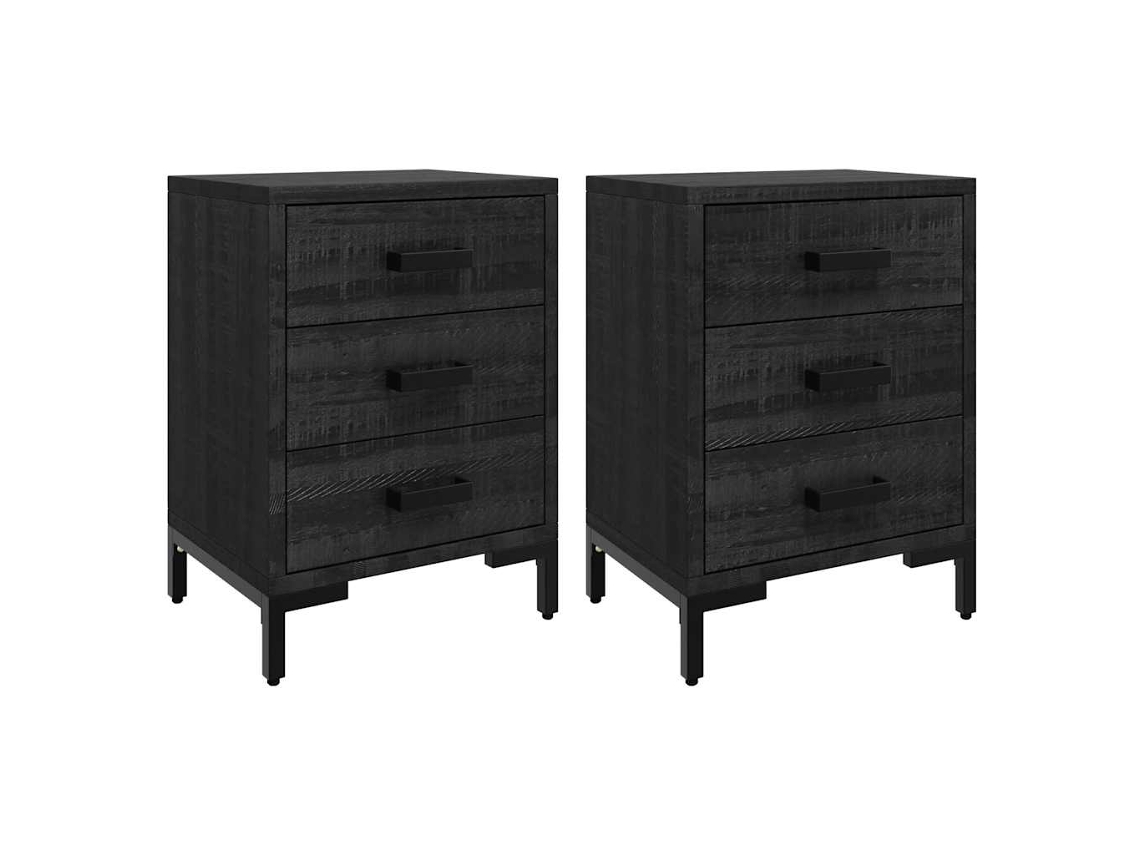Maison Exclusive - Mesitas De Noche 2 Uds Madera Maciza De Pino Negro 40x30x55 Cm