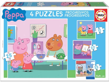 Puzzle EDUCA Progresivos 4x Peppa Pig 12-25 (Edad Mínima: 3 Años - 25 Piezas)