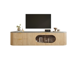 Mueble Tv Moderno Madera Puertas Rayas 3d Vitrina Cristal Gris Almacenamiento Multizona
