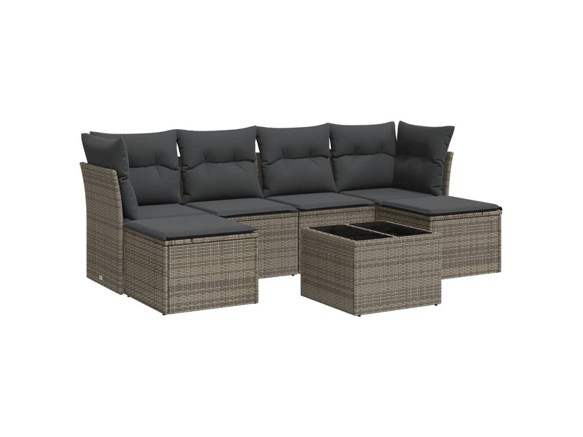 Maison Exclusive - Set De Sofás De Jardín 7 Piezas Con Cojines Ratán Pe Gris
