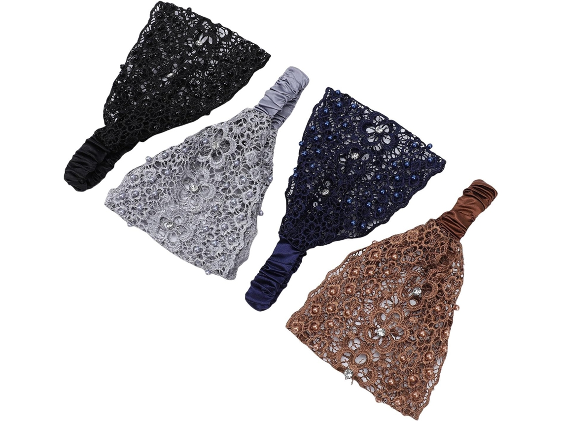 Juego de 4 diademas anchas de encaje vintage para mujer, suaves, elásticas y delicadas con la piel. SFUSHOS