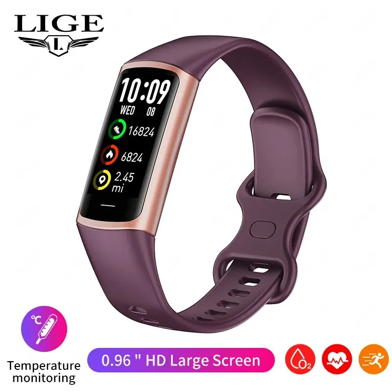 Reloj Inteligente (morado), Con Control De Temperatura Corporal Y Oxígeno En Sangre, Resistente Al Agua Y Unisex.