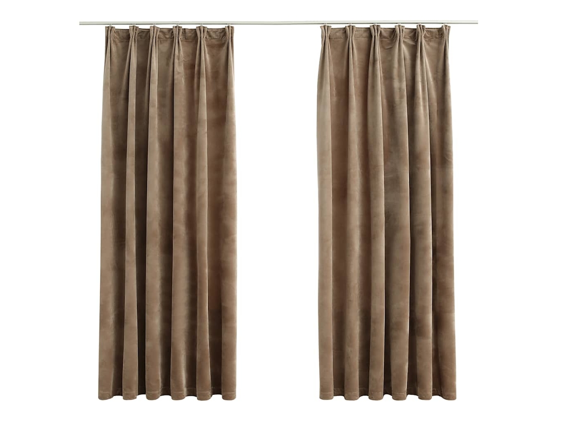 Maison Exclusive - Cortinas Opacas Con Ganchos 2 Pzas Terciopelo Beige 140x175 Cm