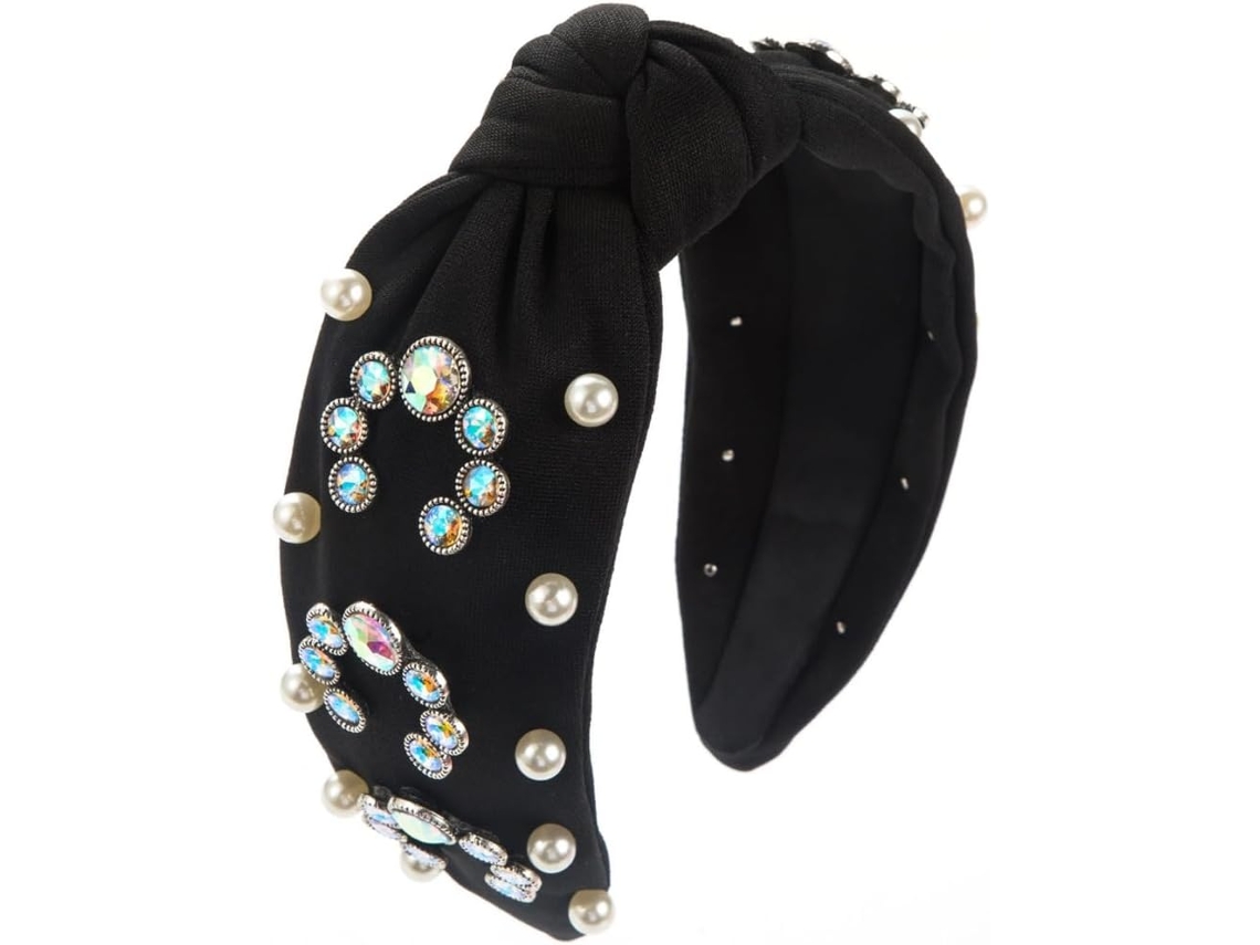 Tiara para mujer SFUSHOS con nudo, perlas y diamantes de imitación