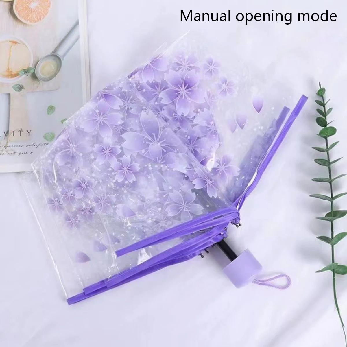 Paraguas Transparente (morado 8k), Resistente Al Viento Y A La Lluvia, Diseño De Niña Con Flores De Cerezo, Material De Pvc.