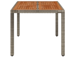 Mesa de jardín LOVELY HOME con tapa de madera de mimbre y patas grises (90 x 90 x 75 cm)