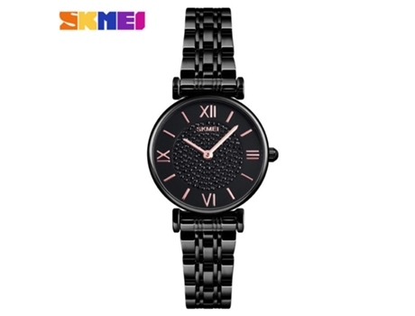 Reloj de pulsera analógico de cuarzo con diamantes para mujer, reloj de acero inoxidable para mujer, color negro LUUCOZK