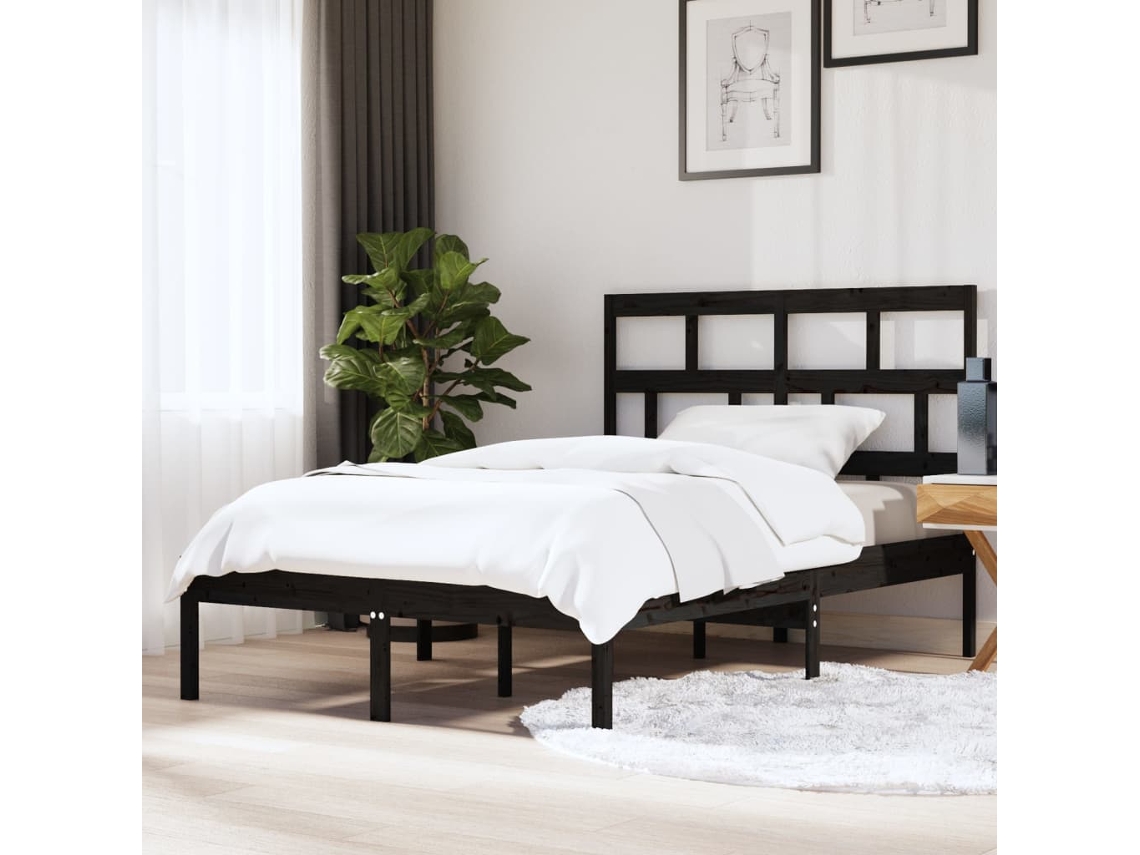 Estructura De Cama De Madera Maciza Negro 150x200 Cm