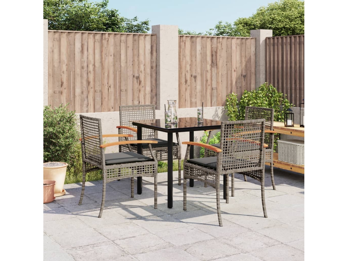 Juego de comedor de jardín de 5 piezas DKD Home Decor con cojines de mimbre gris