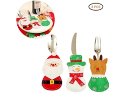 Juego de cubiertos navideños de 3 piezas: Papá Noel, muñeco de nieve, reno y portacubiertos. Decoración navideña. Nostalgia88