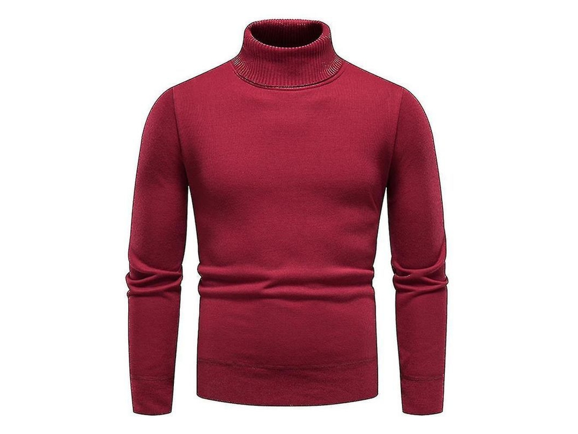 2026-jersey Hombre Cuello Alto Liso Invierno Slim Fit Tejido Grueso Abrigo Pull-over Básico Jku 2xl Vino Rojo