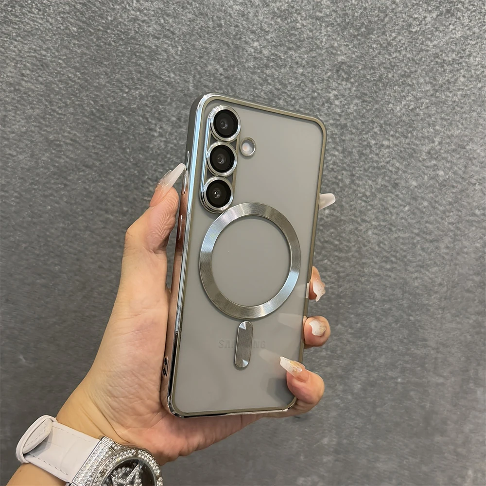 (plata Galaxy S25) Funda Para Teléfono Samsung, Funda Magnética Galvanizada, Apta Para Teléfonos Samsung.