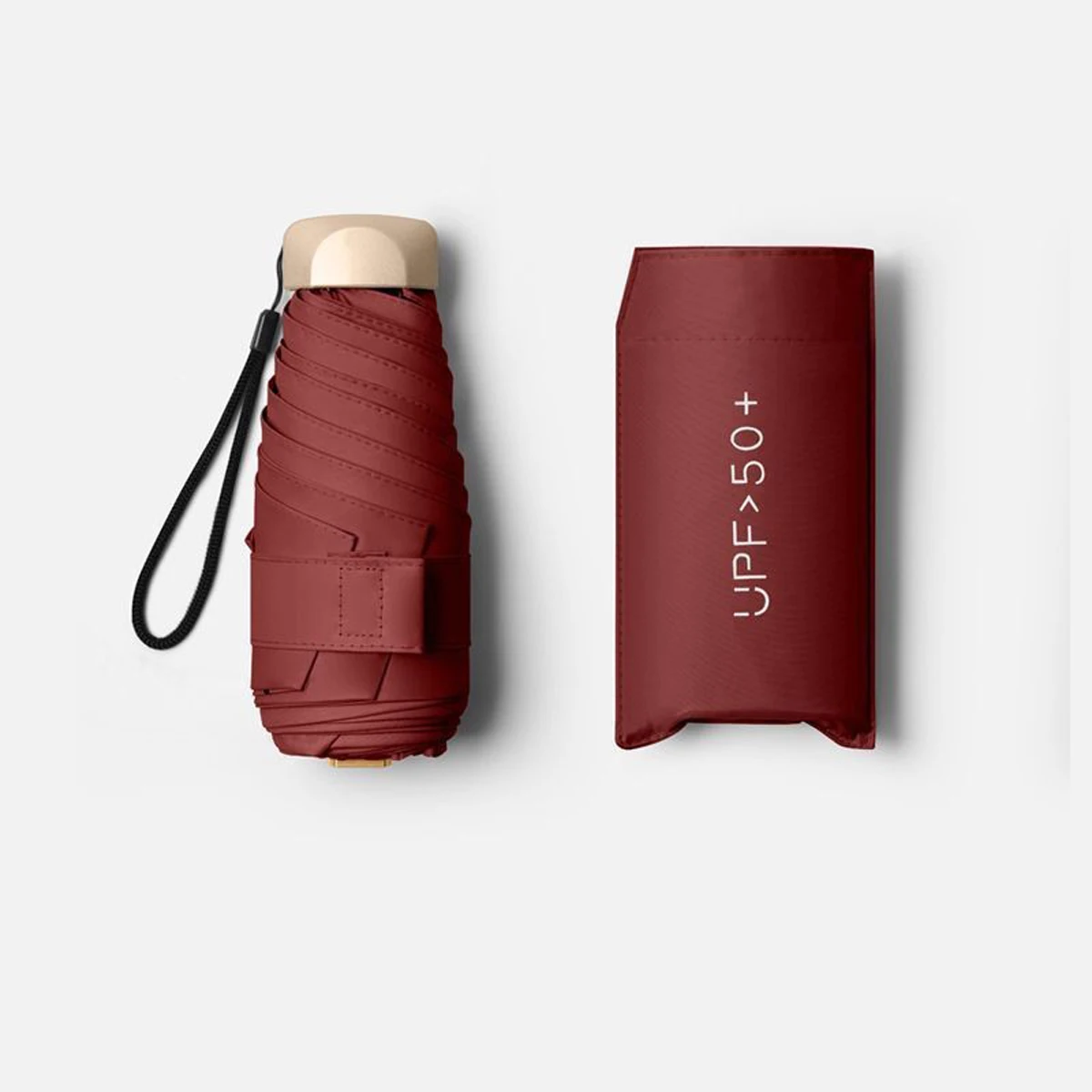 (burdeos) Sombrilla Portátil Para El Sol, Protección Uv, Sombrilla Plegable Ultraligera, Compacta.