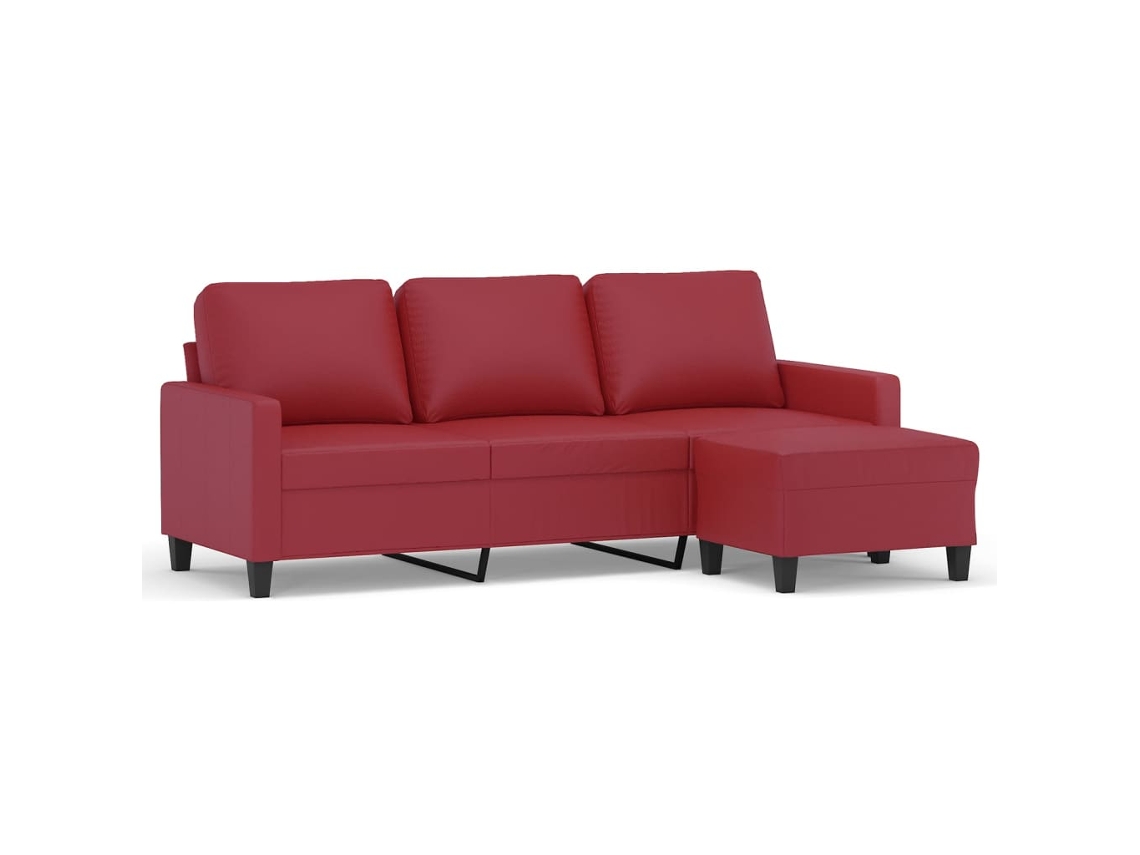 Sofá De 3 Plazas Con Taburete VIDAXL Rojo Cuero artificial