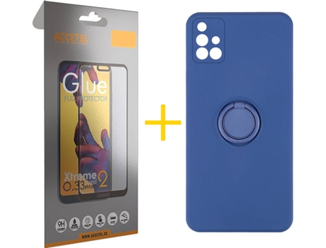 Carcasa + Protector de Pantalla para Samsung Galaxy A71 ACCETEL Azul Oscuro