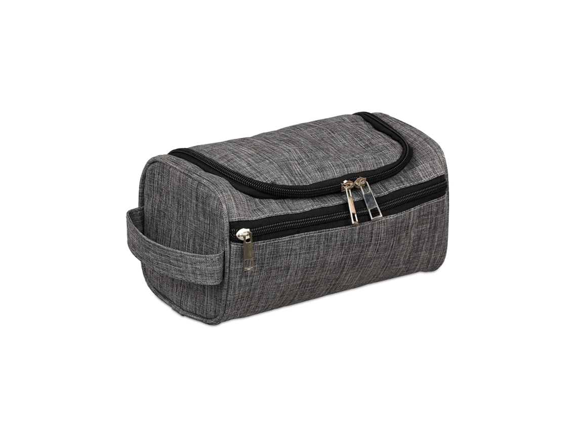 Relaxdays Neceser, Para Hombres Y Mujeres, 3 Compartimentos, Impermeable, Bolsa De Aseo Para Colgar, De Viaje, Gris