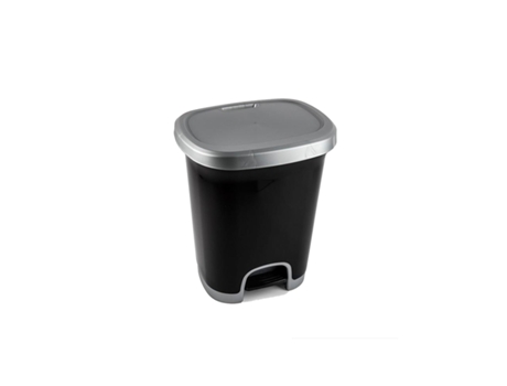 Cubo basura plástico moderno | Apertura Com pedal | Cubo reciclar Plata - Negro 27 litros