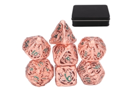 Set De 7 Dados Metálicos Polihédricos Huecos Con Patrón De Calavera Para Juegos De Mesa Y Cartas De Fiesta Rojo Cobre