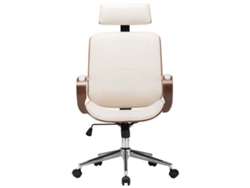 Silla Oficina | Silla De Trabajo | Silla De Escritorio Con Reposacabezas Cuero Sintético Madera Crema Wsd481288