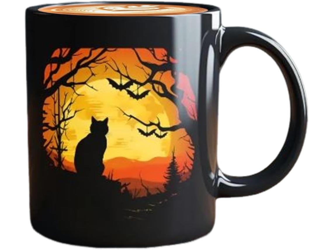 Taza de cerámica con diseño de gato negro, ideal para Halloween, ideal para el trabajo, amigos y hombres. M Gokoco