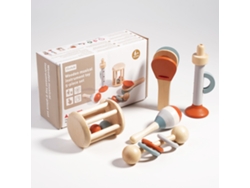 (5 piezas) Juego de batería de madera para niños, adecuado para bebés, niños pequeños y niños en edad preescolar.