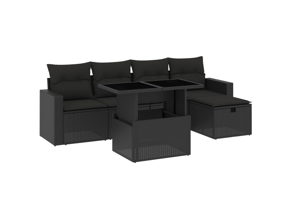 Conjunto 6 de sofás de jardín VIDAXL y cojines ratán sintético negro
