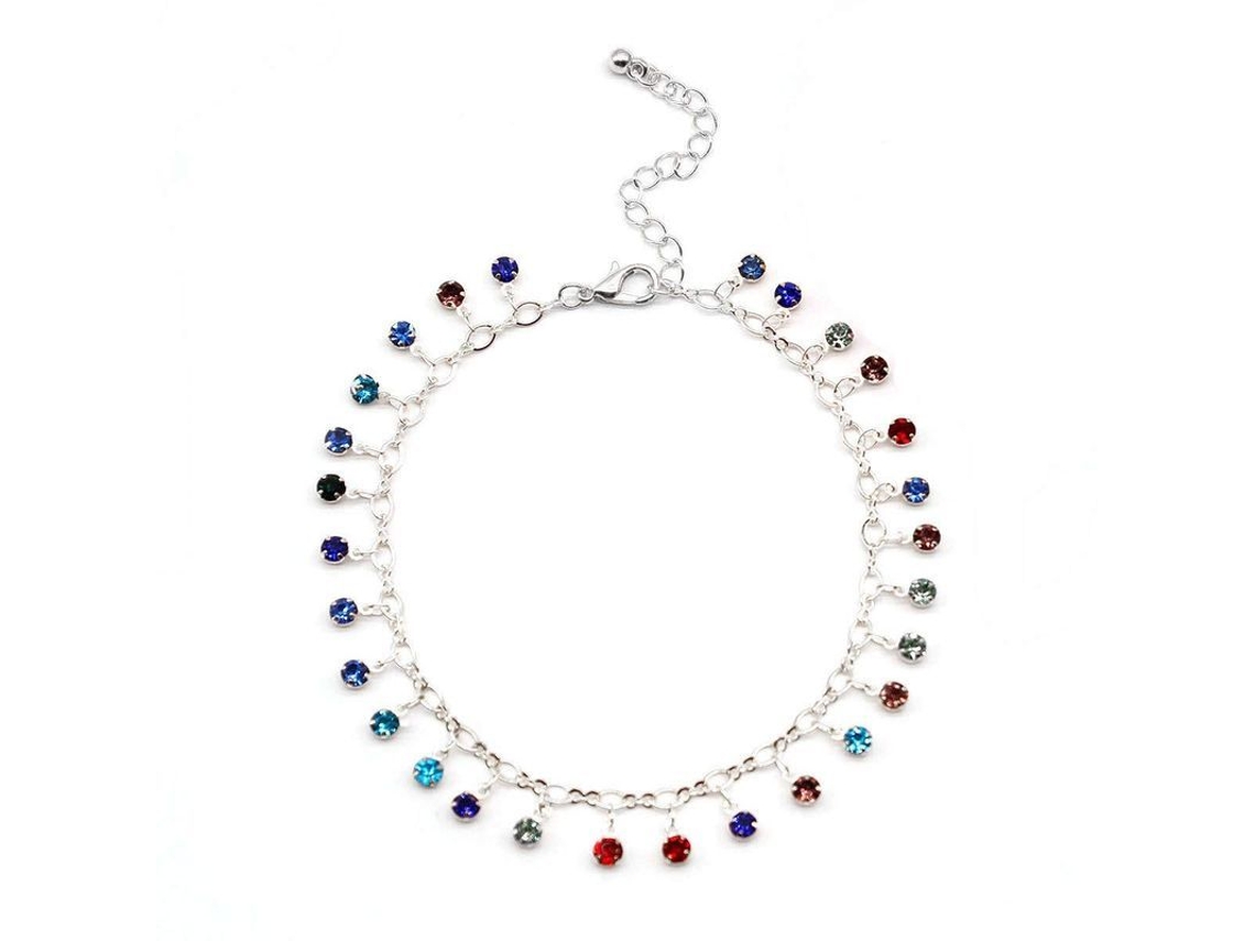Pulsera Tobillera De Moda Para Mujer Con Colgante De Cristal Colorido, Dije Playero (plata)