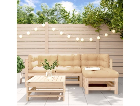 Conjunto 5 de muebles de jardín VIDAXL y cojines madera maciza