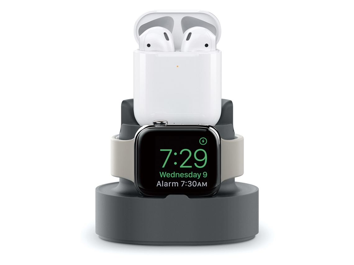 Dock De Carregamento Multifuncional Em Silicone Para Iphone, Earbuds E Apple Watch Cinza