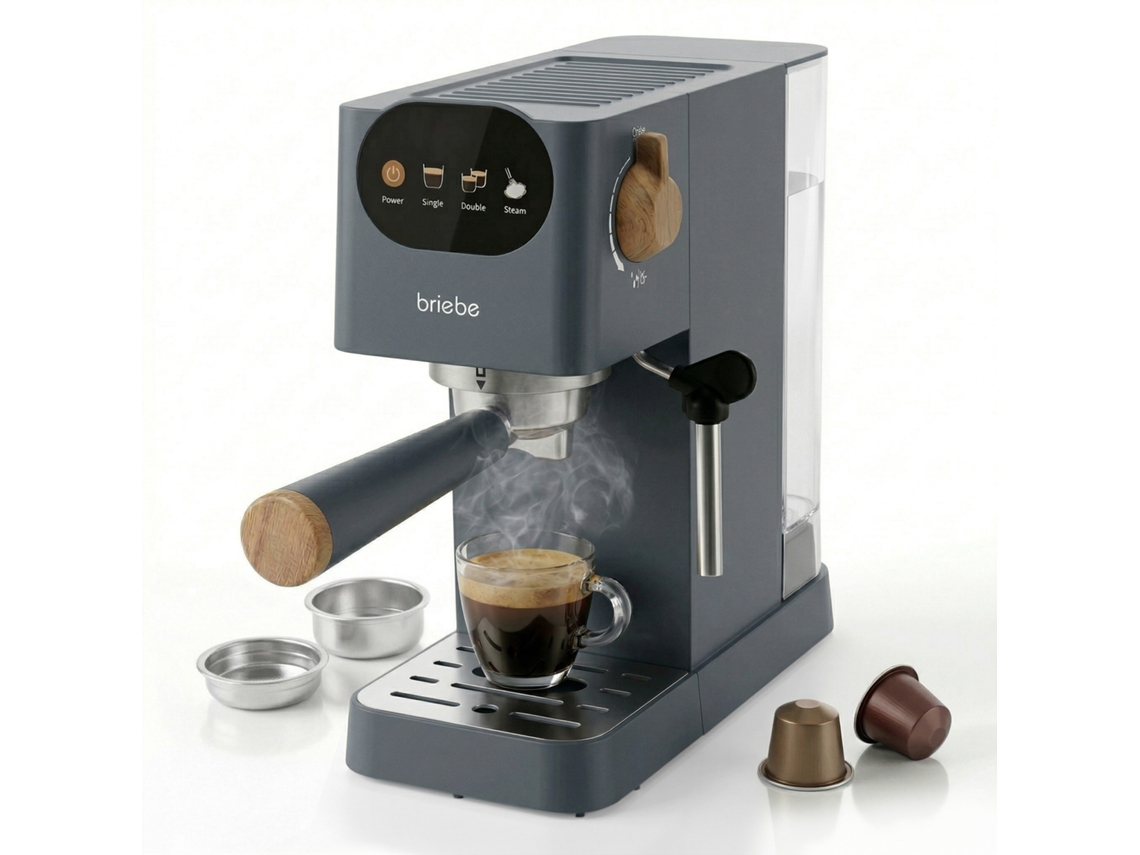 Nordic Cafetera Espresso 20 Bares Compatible Cápsulas Nespresso Y Café Molido Espumador Leche Briebe Ec1180gry Gris