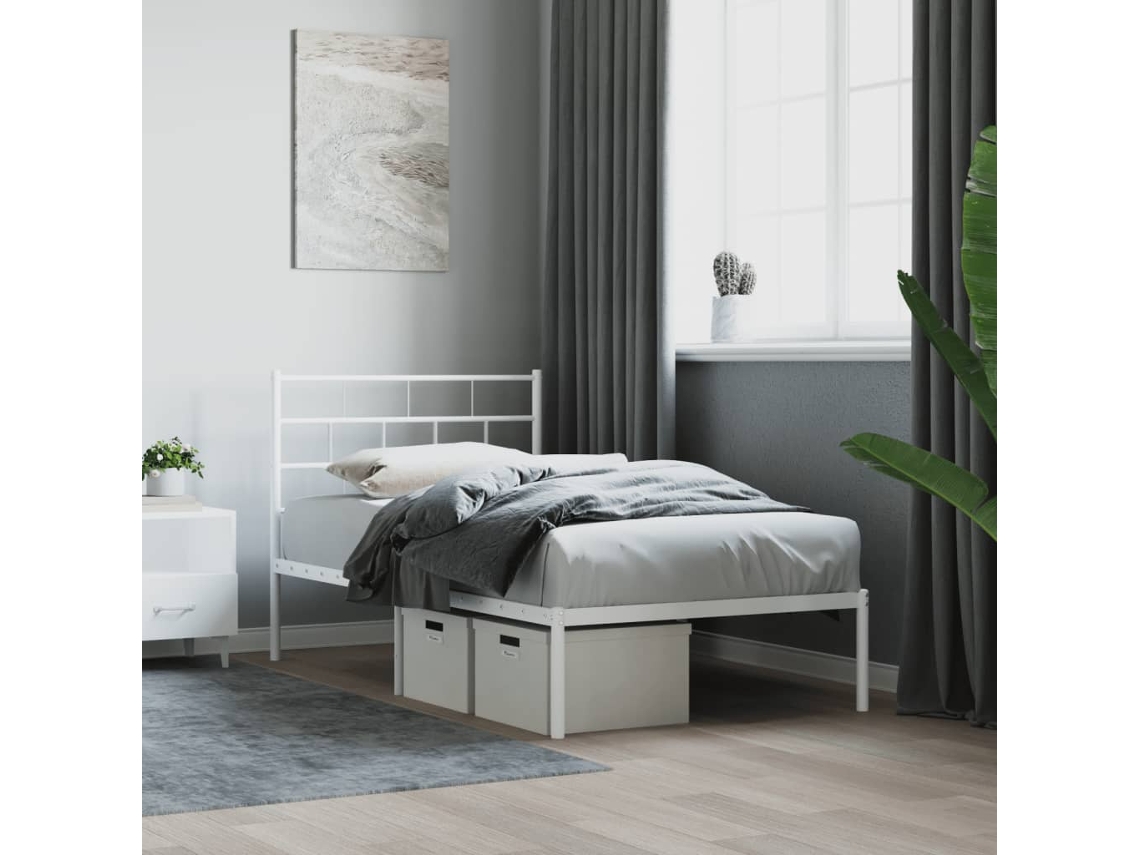 Estructura Cama Sin Colchón Con Cabecero Metal Blanco 80x200 Cm