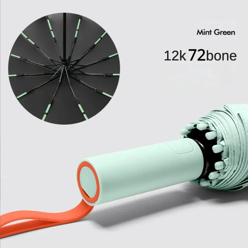 (verde Menta, 12k) Paraguas Plegable Automático, Resistente Al Viento Y De Alta Resistencia, Con Protección Solar Upf50+ Contra Los Rayos Uv.