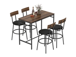 Juego de mesa de bar de 5 piezas con 4 sillas de estilo industrial, madera y acero, color marrón.