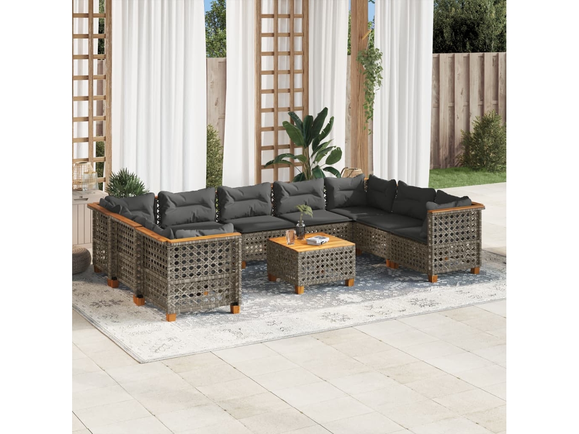 Conjunto de sofá de jardín de 10 piezas con cojines, ratán gris, DKD Home Decor