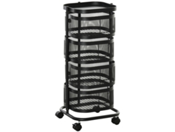 Carrito Servicio Giratorio 4 Niveles 33x33x77cm Negro