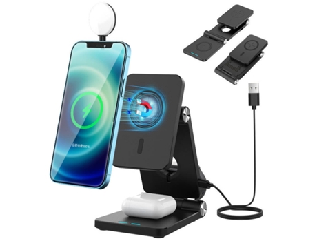 Estación de Carga Sem Rápida Dobrável Lâmpada Led para iPhone 13 YIZHOOD Negro