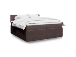 Cama Box Spring Con Colchón Tela Marrón Oscuro 200x200 Cm
