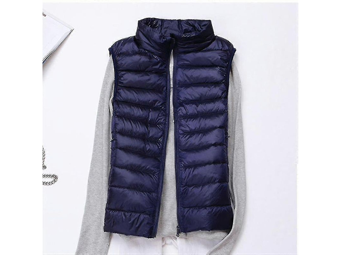 Chaleco Acolchado Ligero Para Mujer Con Cremallera Total Cuello Alto Invierno Azul Oscuro