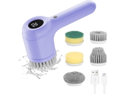 Cepillo de limpieza eléctrico con pantalla LED, 2 velocidades ajustables, 5 cabezales reemplazables (morado) Gertiz