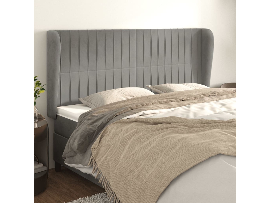 Cabecero Con Orejas De Terciopelo Gris Claro 183x23x118/128 Cm