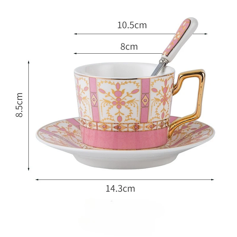 Taza De Café De Cerámica Chapada En Oro De Estilo Europeo (rosa, 250 Ml) Con Platillo, Una Lujosa Taza Para La Oficina.