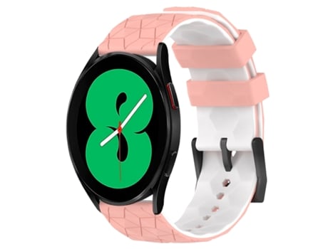 Correa de reloj inteligente para Samsung Galaxy Watch 4, 44 mm, 20 mm, patrón de fútbol, correa de reloj de silicona bicolor (rosa + blanco)