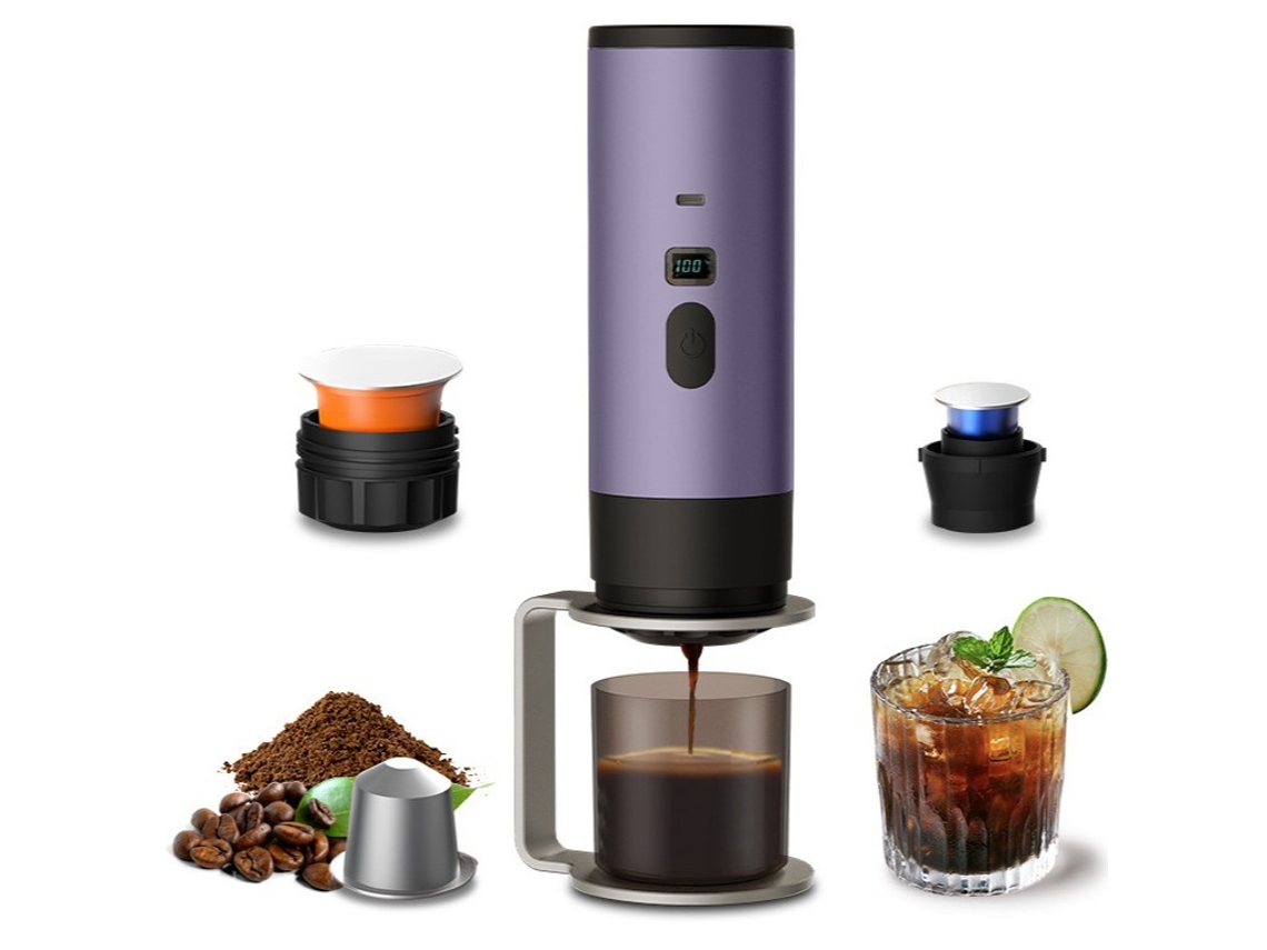 Cafetera portátil de cápsulas pequeñas con soporte, para café en polvo, cápsulas grandes y pequeñas Cuich (morado)