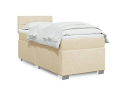 Cama Box Spring Con Colchón Tela Color Crema 90x190 Cm