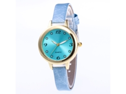 Reloj Mujer Zhoulianfa De Acero Con Correa Pu Delgada Cuadro Redondo Azul Claro