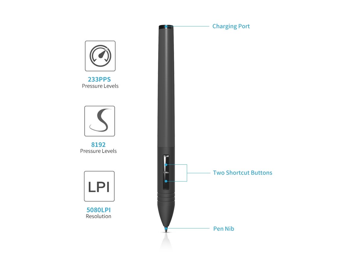 Pluma Digital Recargable Huion Pen80 Con 2 Botones Para La Tableta Gráfica New 1060plus