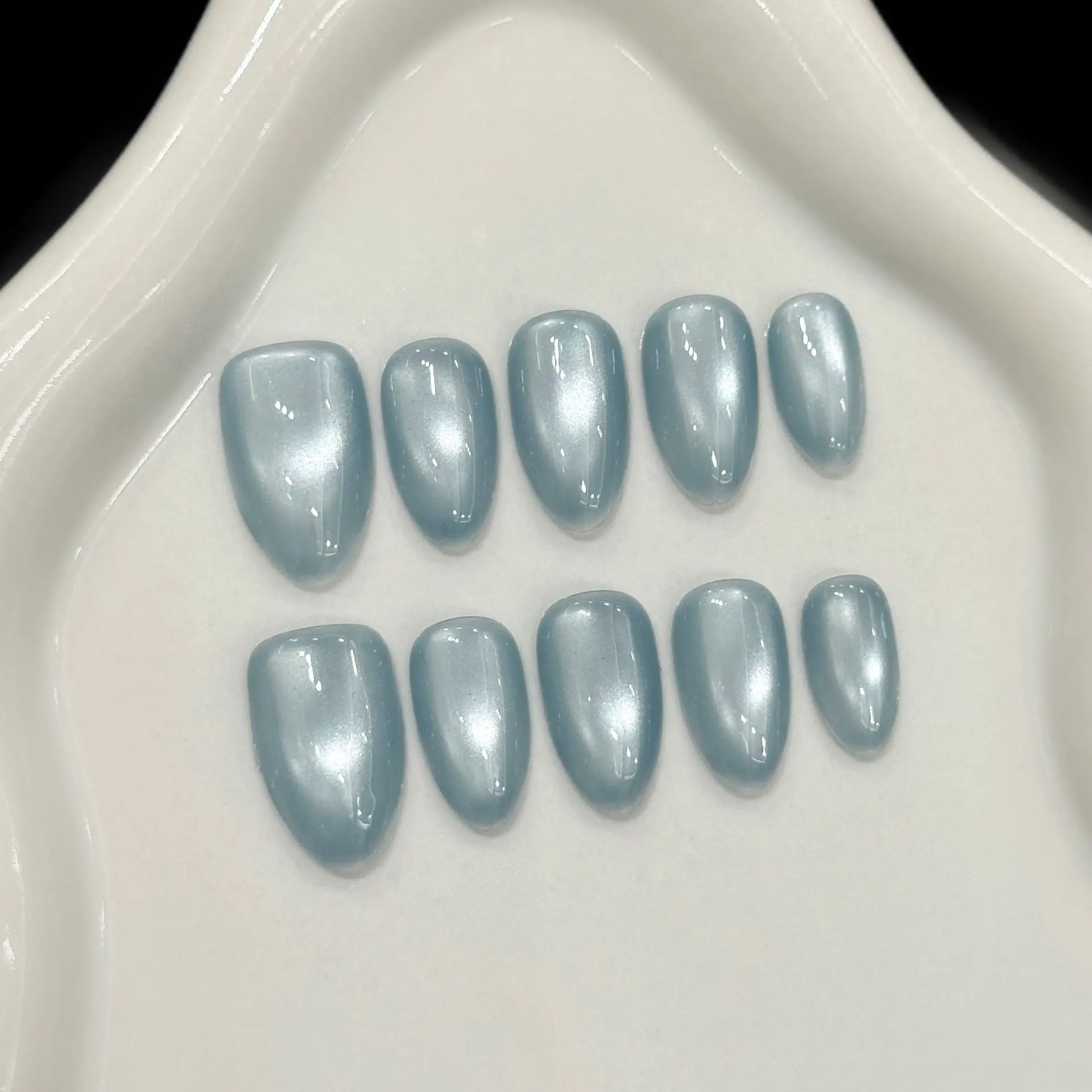 (2993-xs) 10 Pegatinas De Uñas Postizas Hechas A Mano, Sencillas Y Brillantes, Con Forma De Almendra.