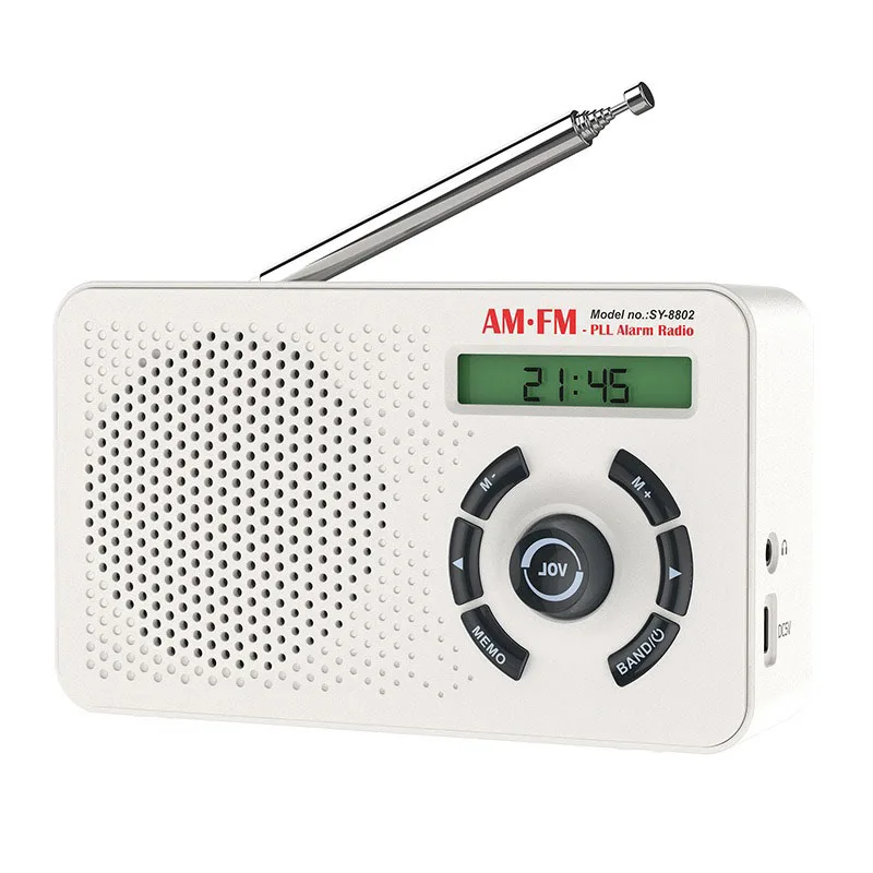 Radio AM/FM/SW Tribanda (Blanca) - Pantalla LCD - Compatible con Auriculares de 3,5 mm - Recargable